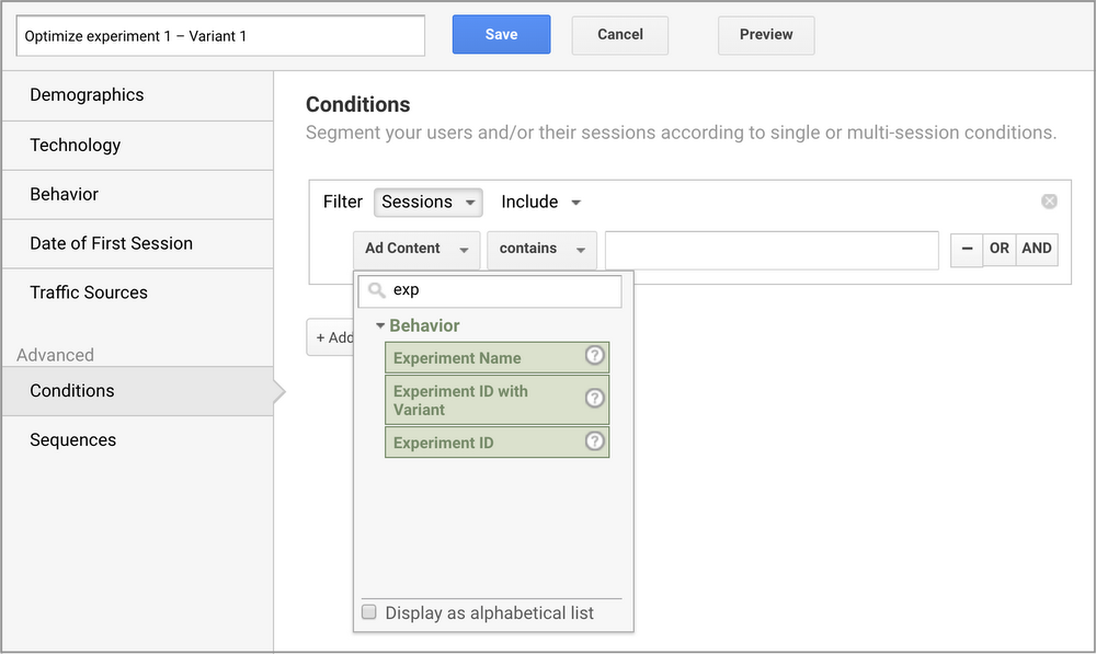 An example of Google's new Optimize variant