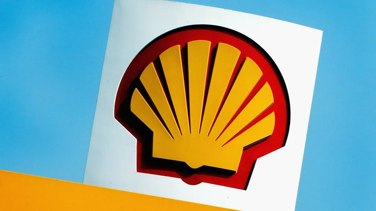 A close up of Shell's logo.