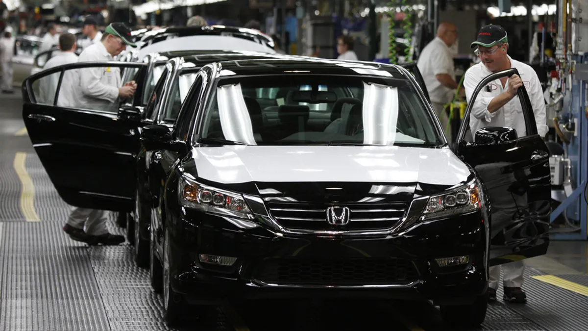 2013 Honda Accords coming off the assembly line at the Marysville Auto Plant Nov. 1, 2012, exactly 30 years after the first Accord was produced in the U.S. at the Marysville, Ohio plant on Nov. 1, 198