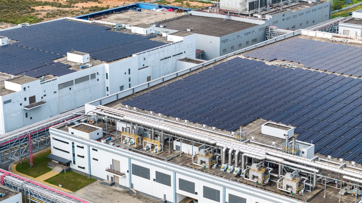 Solar panels on a manufacturing facility.