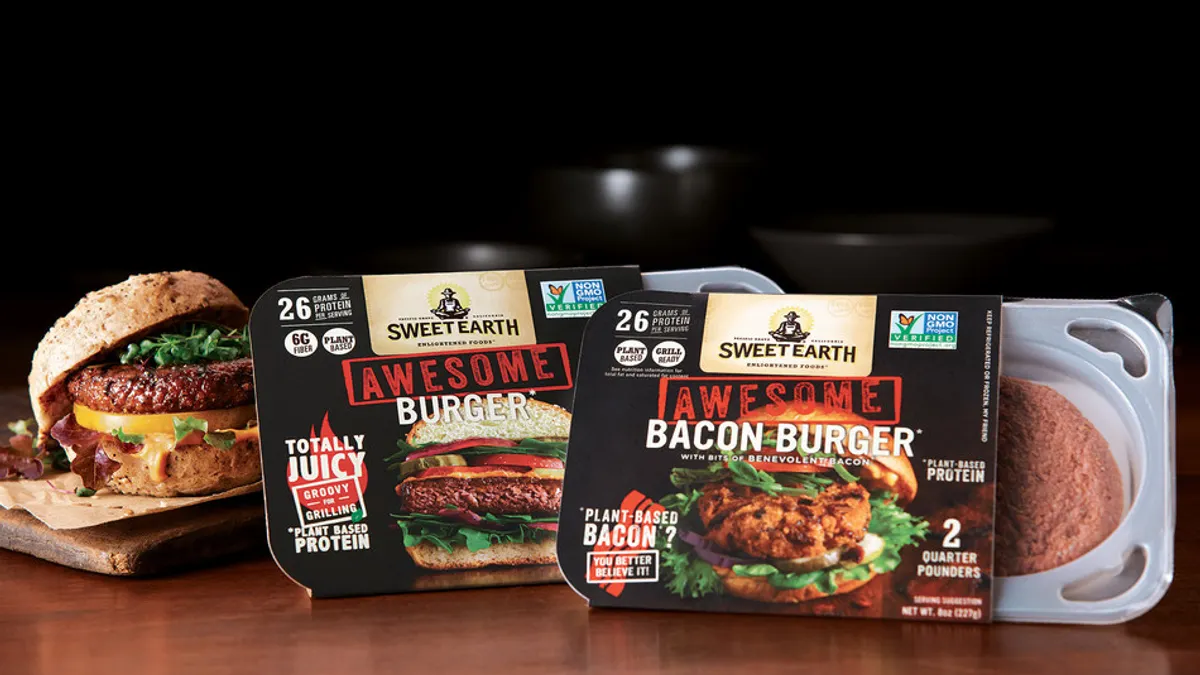Nestle's Sweet Earth brand launched the plant-based Awesome Bacon Burger in July 2020.
