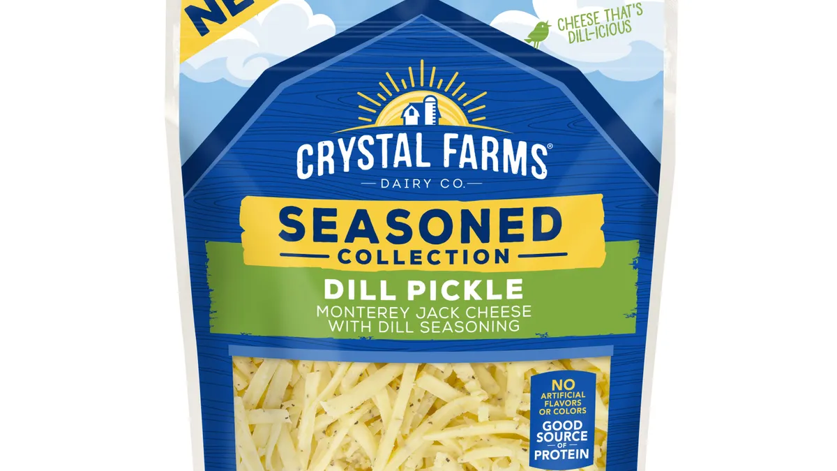 Crystal Farms' Dill Pickle shredded cheese