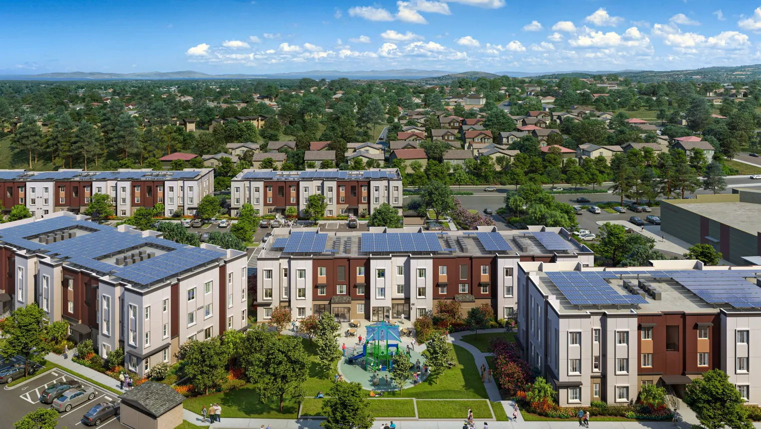 Aerial view of apartment housing in California.