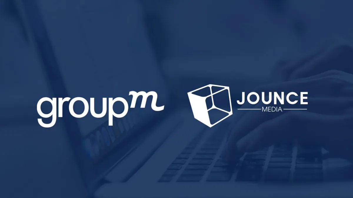 GroupM and Jounce Media logos side by side on a blue background