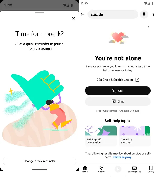 YouTube break reminder