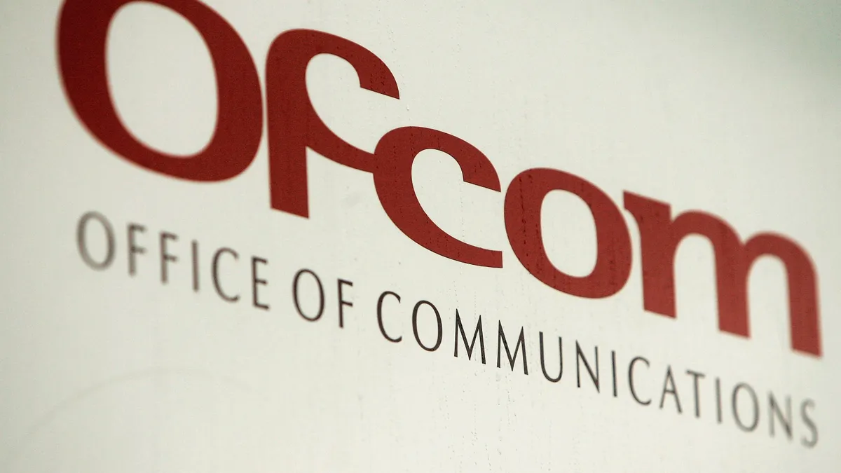 The OFCOM (Office of Communication) logo on the front of their headquarters on January 18, 2007 in London.