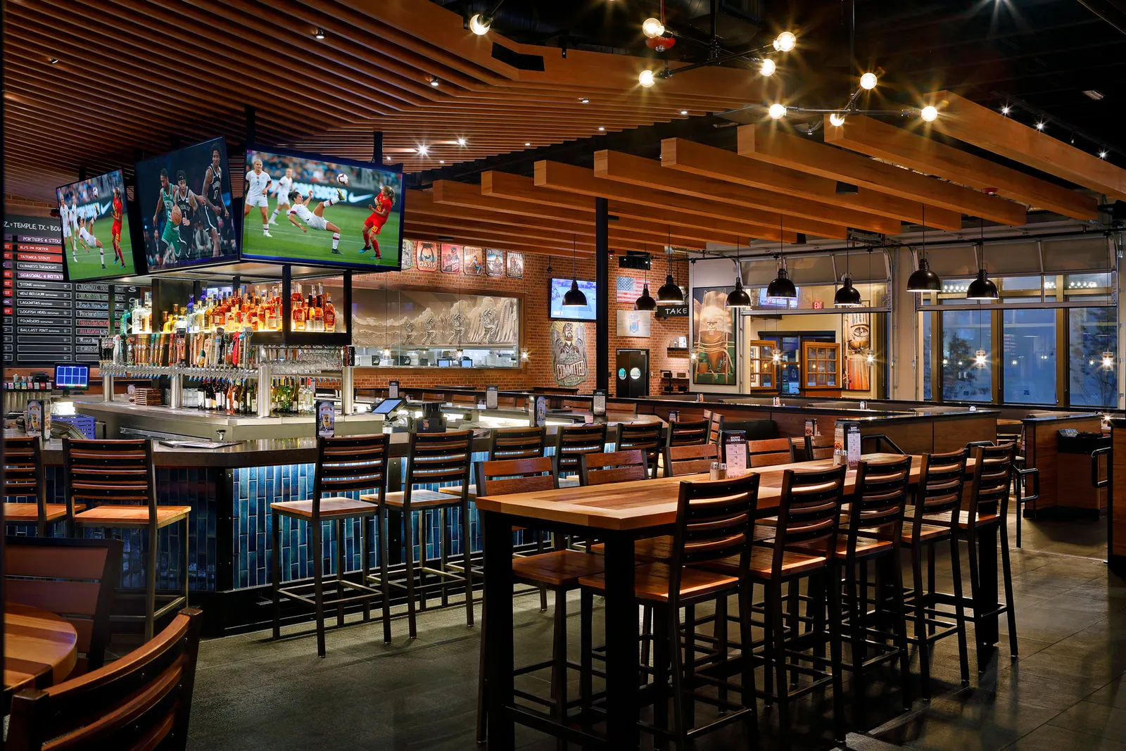 An image of a bar and chairs inside a restaurant.