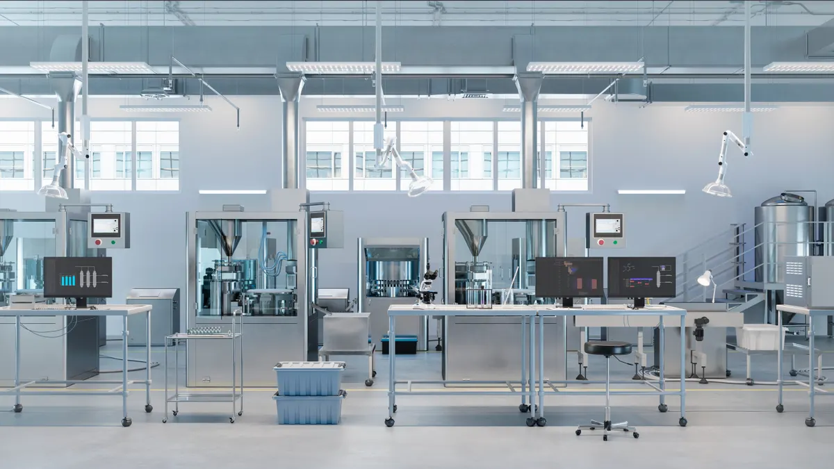 An illustration of an inspection laboratory in a medicine production factory.