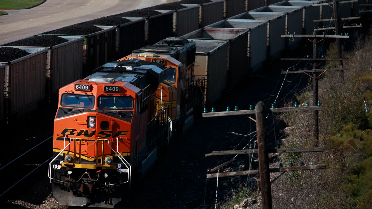 A BNSF Railroad locomotive sits on the tracks November 3, 2009 in Fort Worth, Texas.