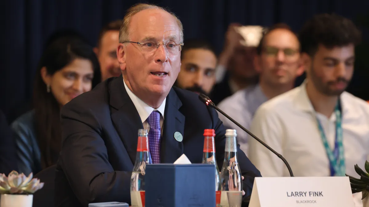 Larry Fink, CEO of BlackRock, speaks at a roundtable discussion.