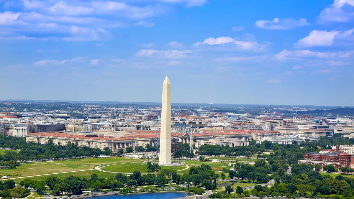 Washington D.C. aerial view National Mall Monument