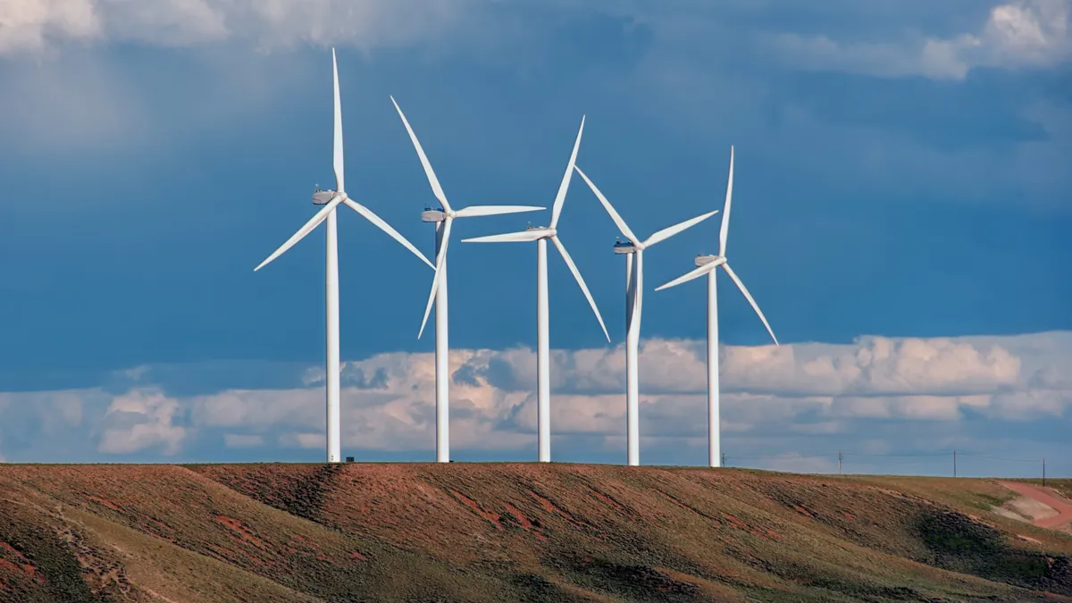 A glimpse at a windfarm in Wyoming, USA.