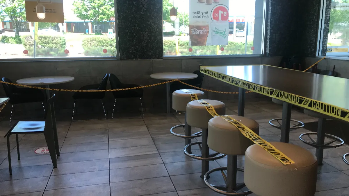 A closed dining room at a McDonald's in Manassas, Virginia, taken May 2021.