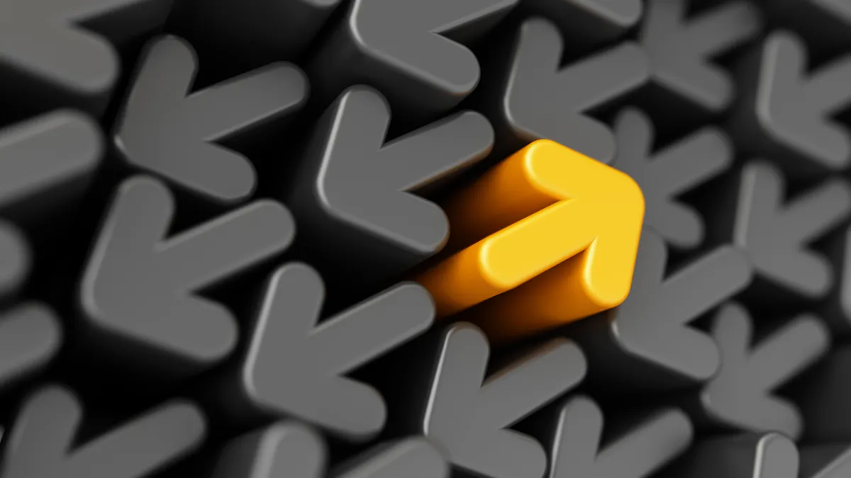 Success yellow arrow on black arrows background