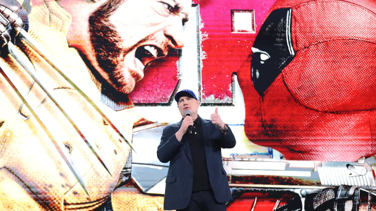 Kevin Feige on a stage during a Disney event in Brazil