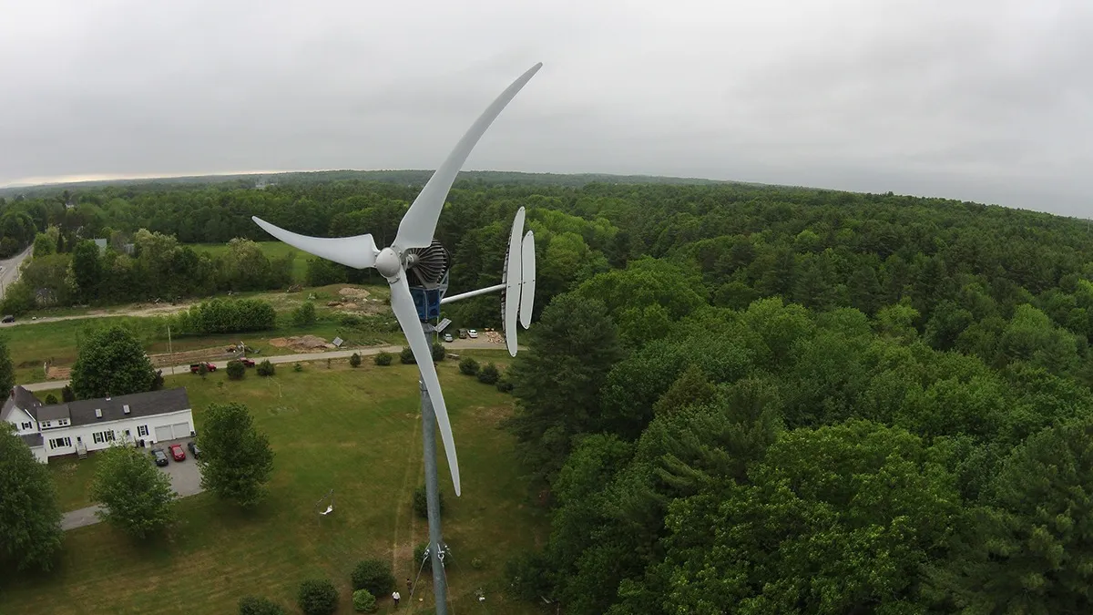 Pika Energy flies their 6 kW Wind Turbine prototype at their Gorham, ME test facility.