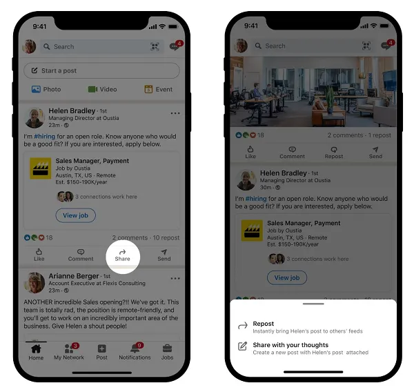 LinkedIn reposts