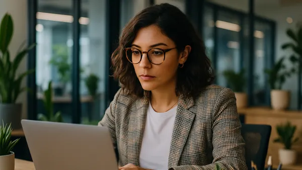 AI generated image of a woman using a laptop