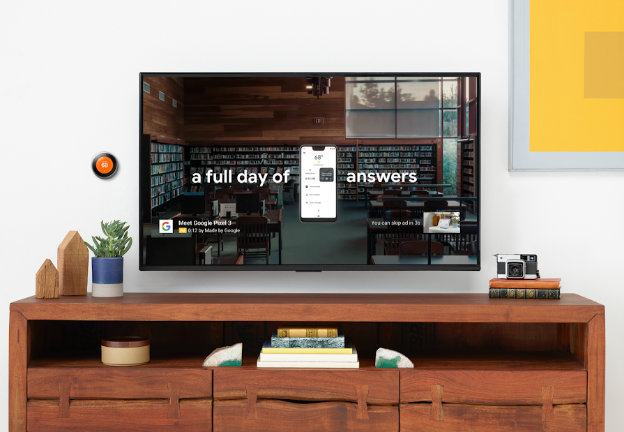 A YouTube ad on a TV screen