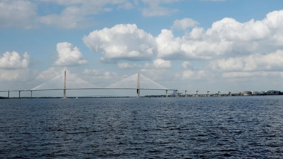 The Arthur Ravenel Jr. Bridge is seen from the Charleston Pier