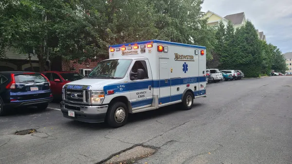 An ambulance owned by Brewster Ambulance Service of Weymouth, Massachusetts.