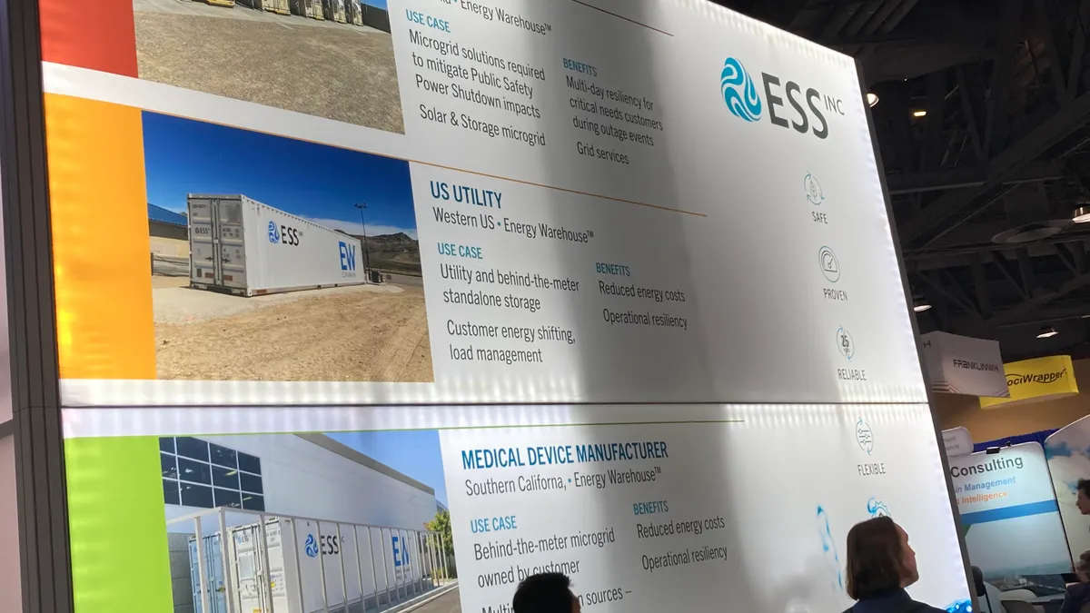 ESS battery display at a storage conference in February 2023.