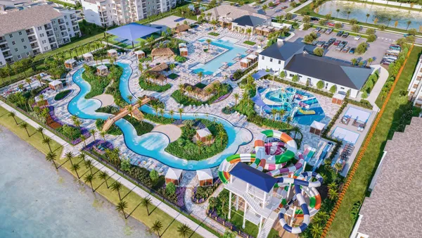 An aerial view of the amenities at Villatel Orlando Resort.