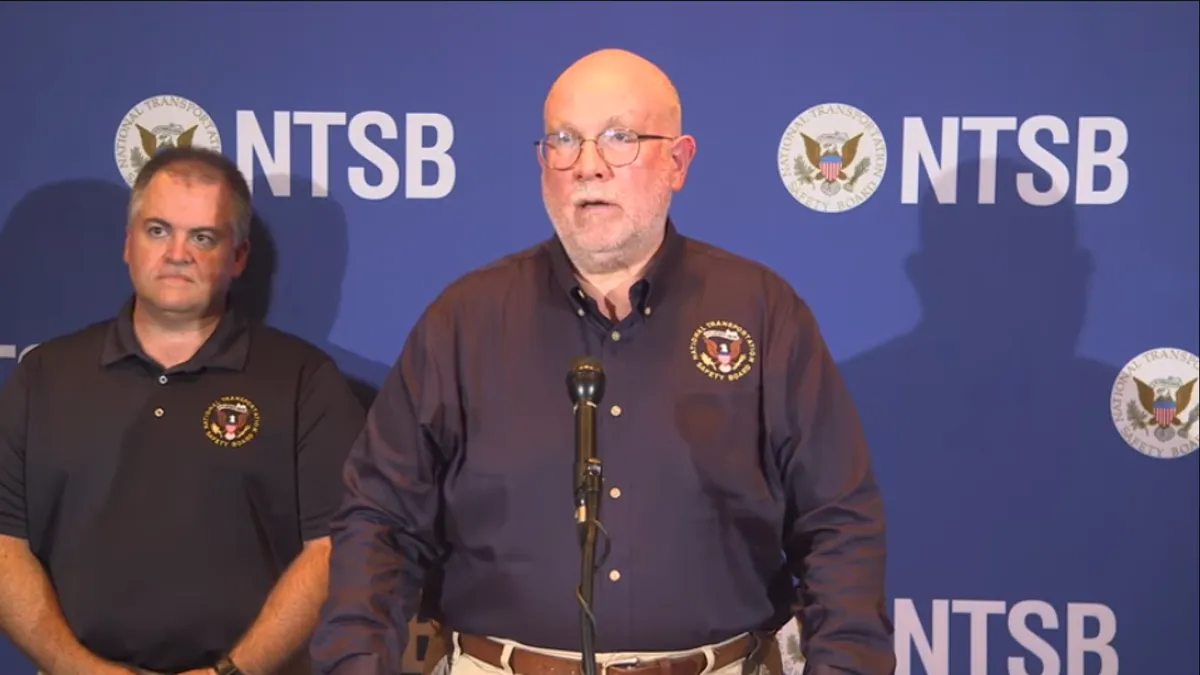 NTSB's Tom Chapman answers media questions at a briefing on a fatal crash that took place in Illinois on July 12, 2023.