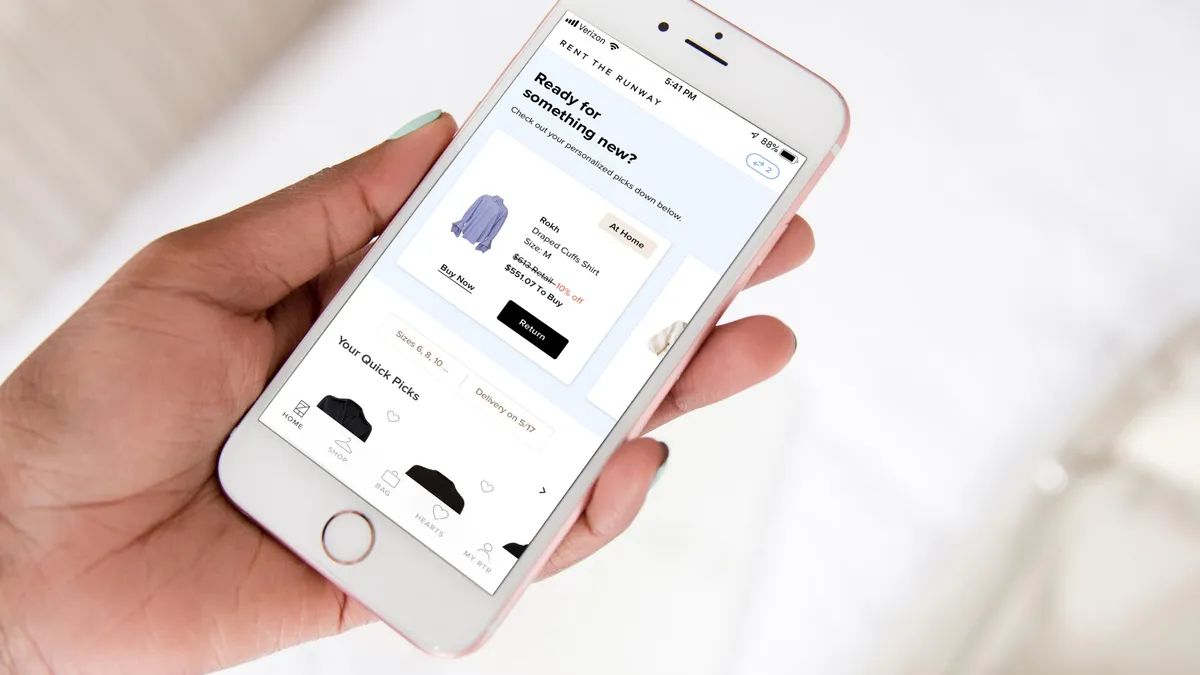 A Rent the Runway subscriber searches the company's "closet in the cloud" on mobile.