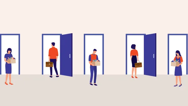 Employees Walking In And Out Of The Door, Some Were Leaving Their Job And Some Were Being Hired At The Same Time