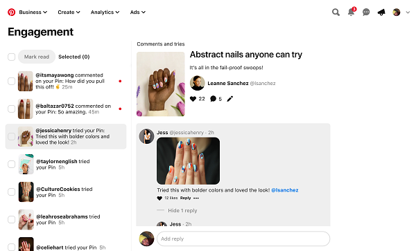 Pinterest engagement tab