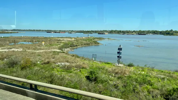 a riverbank seen from a bus window