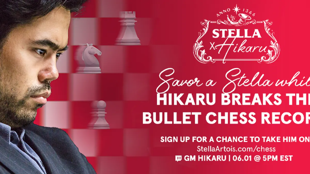 Image promoting Bullet Chess Speedrun challenge, hosted by Stella Artois