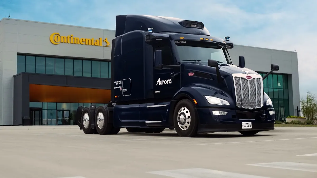 An Aurora self-driving truck outside a Continental facility.