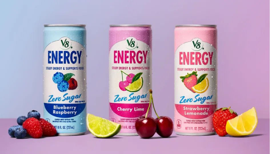 Cans of V8 Energy Zero Sugar