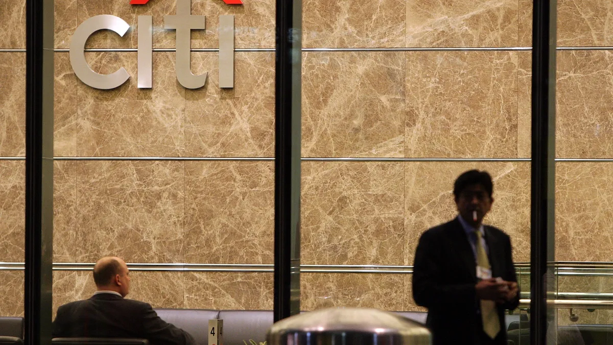 A general view of the entrance to the Citigroup office in Canary Wharf on November 17, 2008 in London, England.