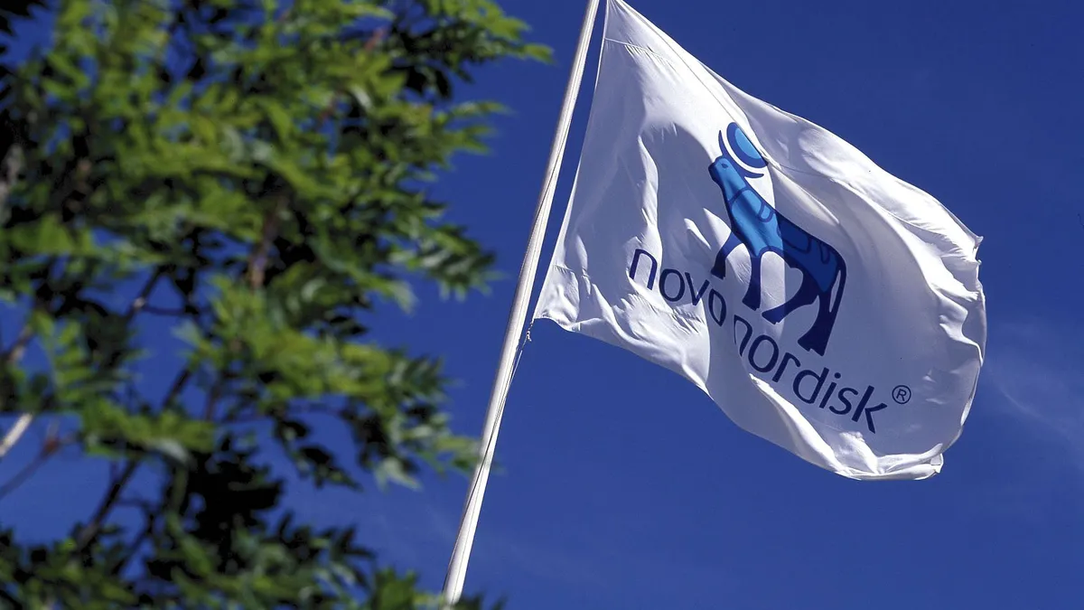 A flag with the Novo Nordisk logo.