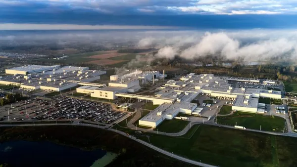 An aerial view of the General Motors, Lansing Delta Township Assembly Plant in Michigan.