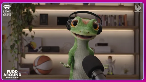 Geico Gecko on a podcast