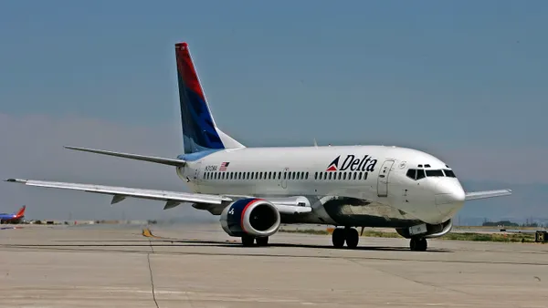 A Delta Airlines jet taxies for take-off at the Salt Lake International Airport August 12, 2005 in Salt Lake City, Utah.