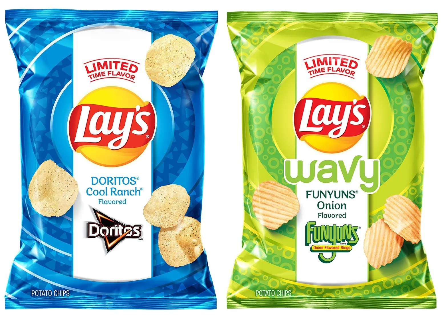 Lay's Flavor Swap potato chips, with the flavors of Cool Ranch Doritos and Funyuns, hit shelves in July 2021.