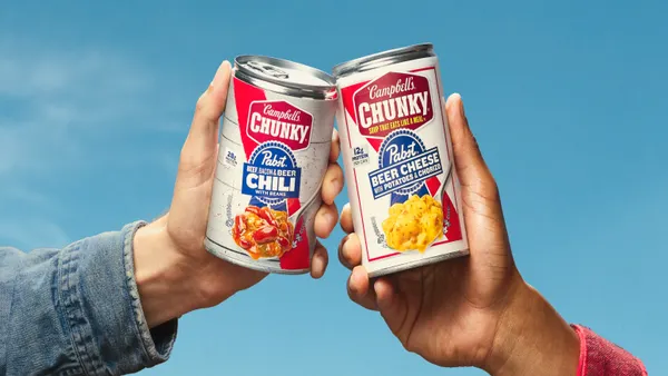 Cans of Campbell's Chunky Pabst Blue Ribbon soups.