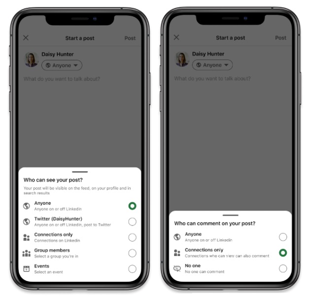 LinkedIn conversation controls
