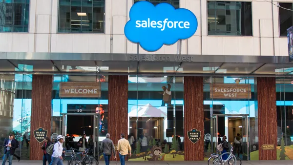 The Salesforce West entrance during the Dreamforce conference on Nov. 6, 2017 in San Francisco, California.