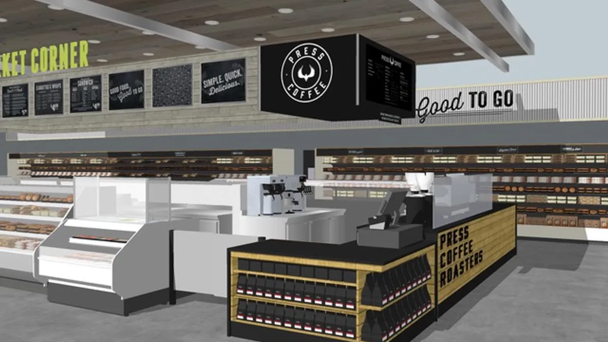 Coffee bar in supermarket