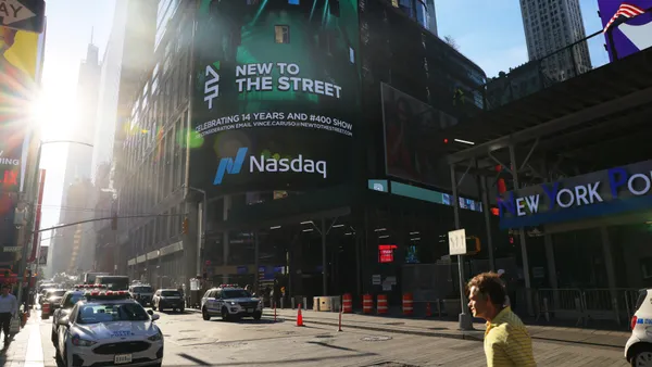 The exterior of the Nasdaq MarketSite in New York City.