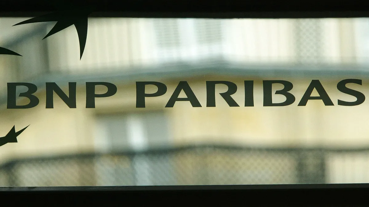 A closeup of the BNP Paribas logo.