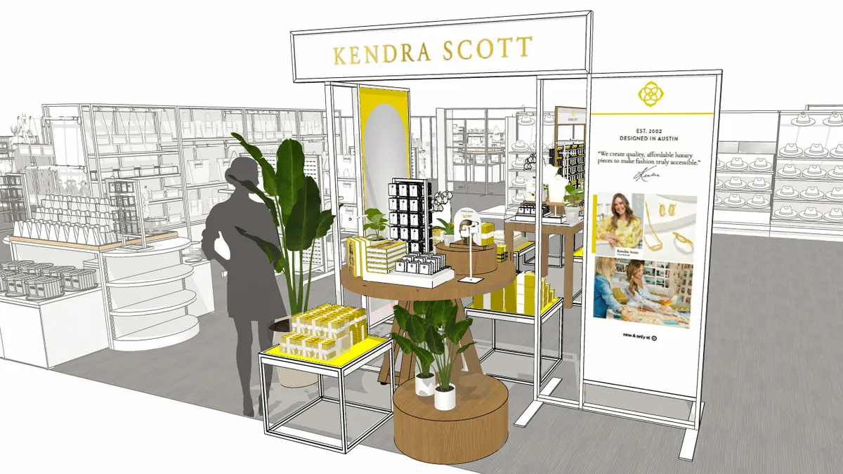 A drawing of a Kendra Scott store display.