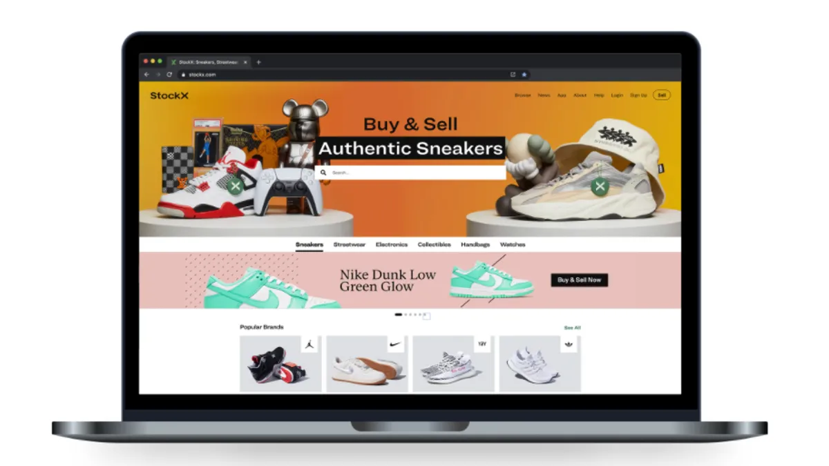 Shot of homepage of StockX.