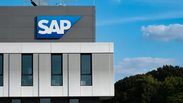 SAP logo on corporate building facade in Walldorf, Germany, on July 29, 2024.